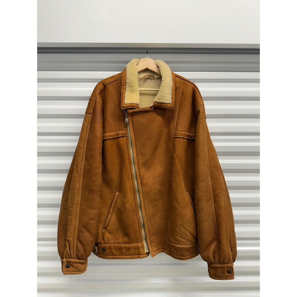 Sawyer Californian Shearling Sheepskin Jacket Mens L Vintage Tan Leather Bomber